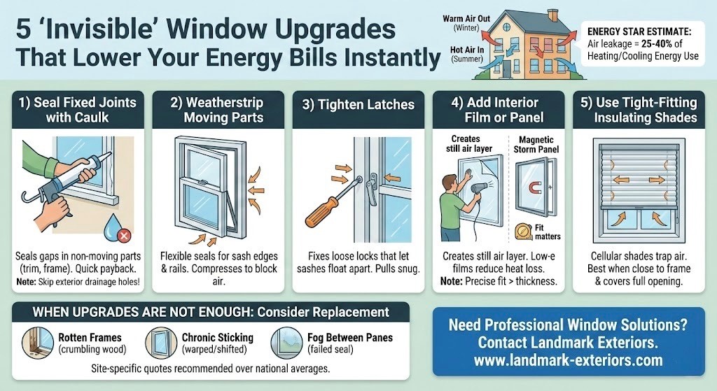Invisible window upgrades featuring plantation shutters in Livermore CA for lower energy bills