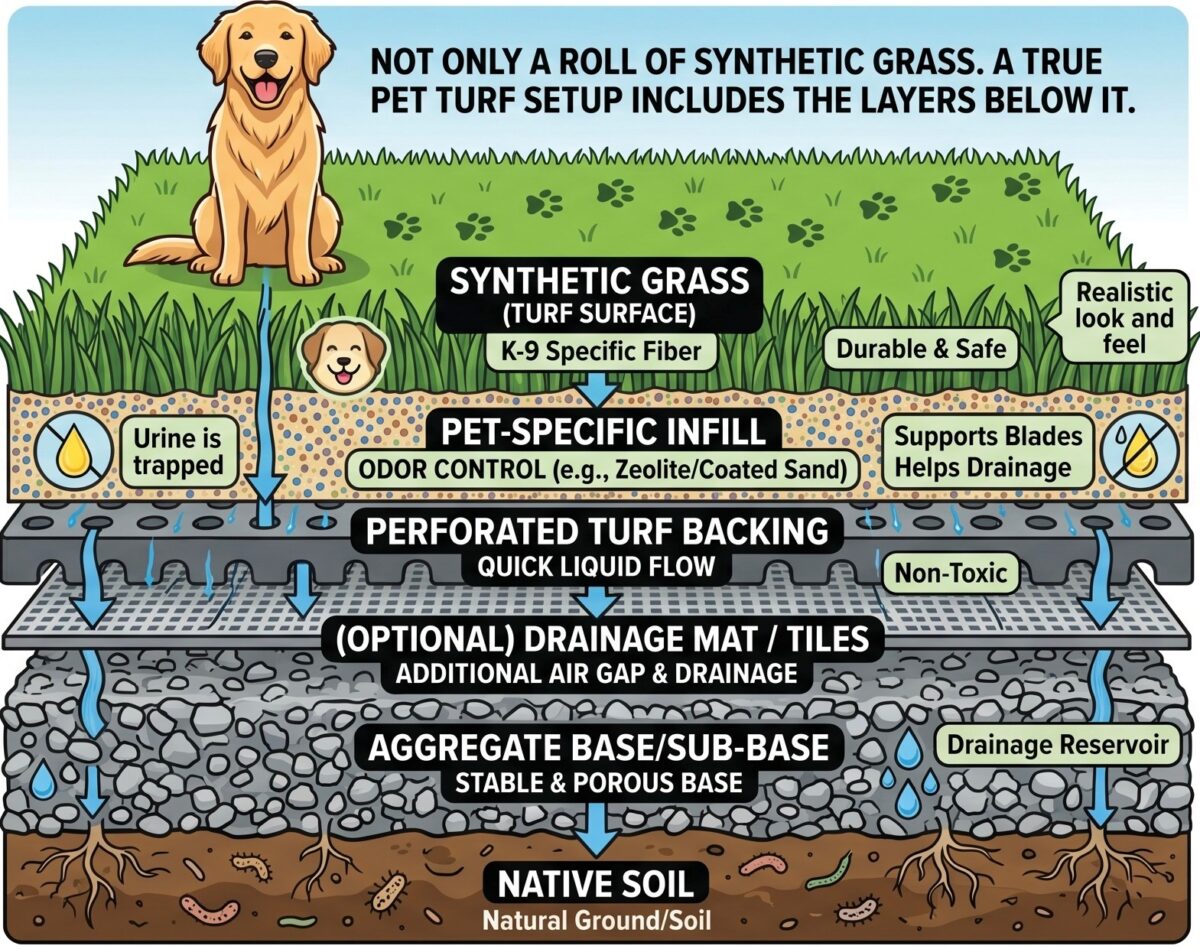 Artificial grass installation in Livermore showing complete pet turf setup below grass