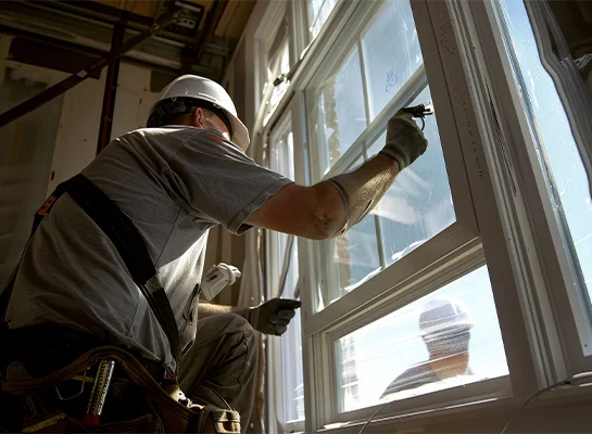 Landmark Exteriors professional installing a window with a lifetime warranty for a home in the Castro Valley area